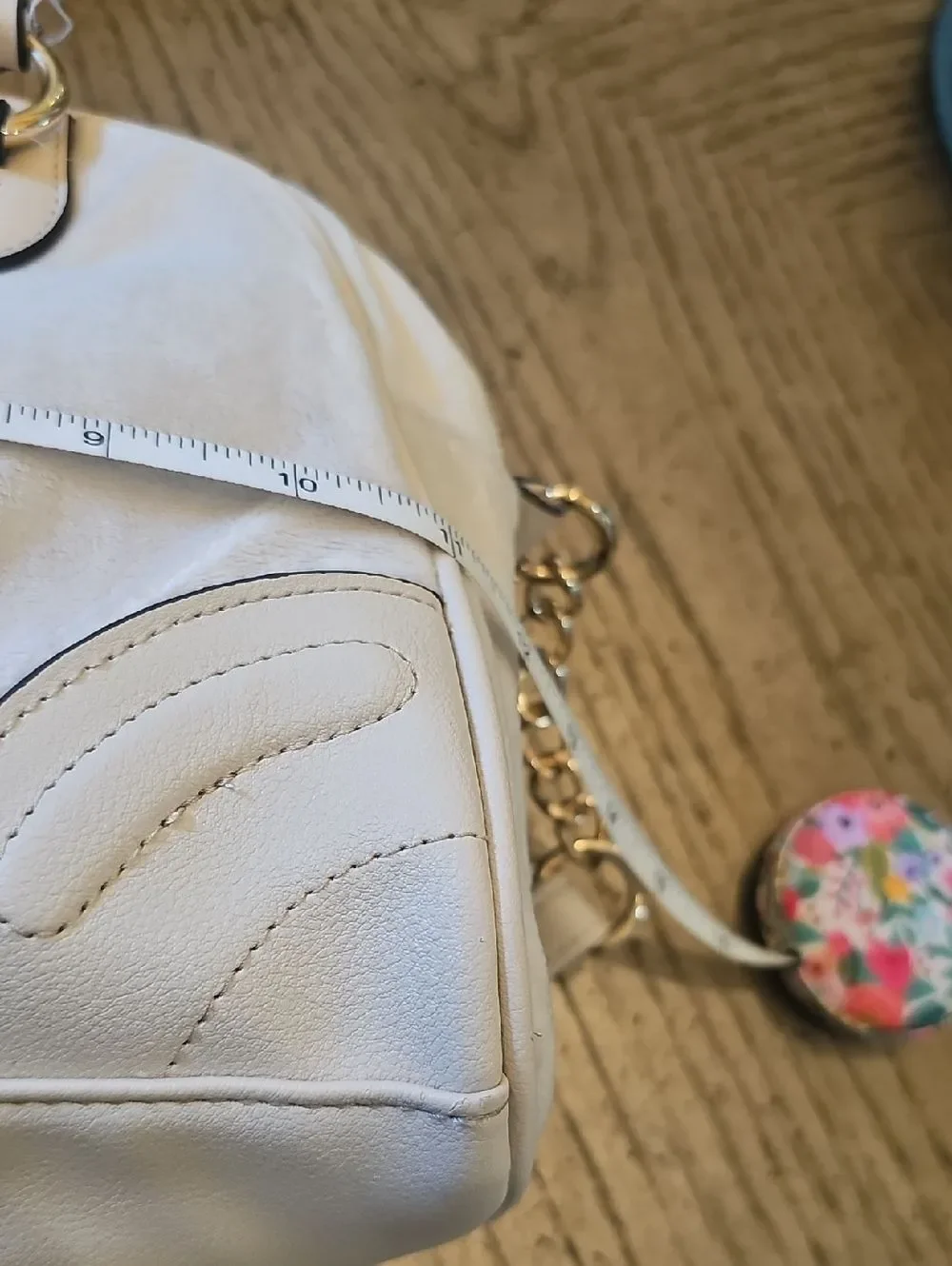 Juicy Couture Cream Embroidered Satchel Crossbody with Gold Accents